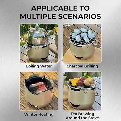 Portable Charcoal Grill, Small Grill with Handle for Outdoor Cooking, Stainless Steel Charcoal for Backyard, Purple