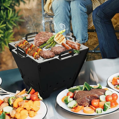 2 IN 1 BBQ Charcoal Grill & Fire Pit,15" Detachable Fire Pit, Portable Yakitori Hibachi Grill, Barbecue Stove for Camping Picnic Patio Backyard Tailgating, GS356