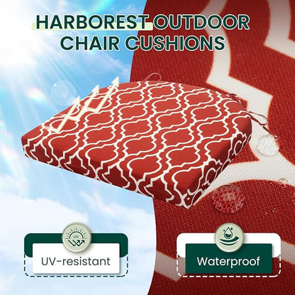 HARBOREST Outdoor Chair Cushions Set of 6, Water Resistant Patio Chair Cushions with Ties, Outdoor Seat Cushions for Patio Furniture, 17"x16"x2", Wine Red Geometry