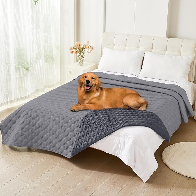 Smiry Waterproof Reversible Dog Bed Cover Pet Blanket | Pet Friendly, Soft Fabric, Washable Dog Blanket for Furniture Bed Couch Sofa, Checkered (82"x120", Grey/Dark Grey)