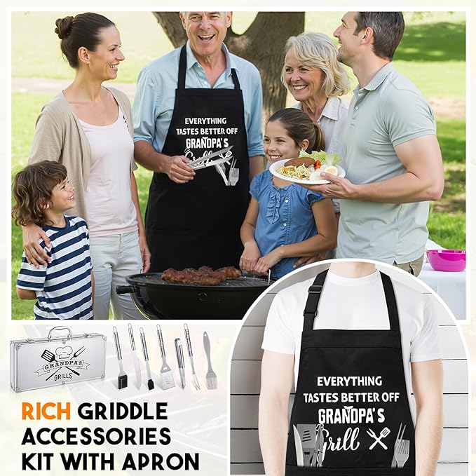 Boao 21 Pcs Fathers Day Grill Tool Set, Gifts for Grandpa from Grandkids, Heavy Duty BBQ Accessories with Aluminum Case and Apron for Outdoor Cooking, Camping, Backyard Barbecue
