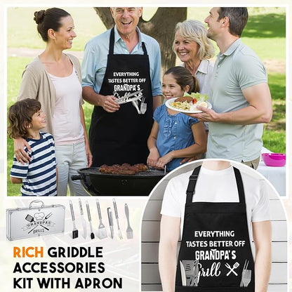 Boao 21 Pcs Fathers Day Grill Tool Set, Gifts for Grandpa from Grandkids, Heavy Duty BBQ Accessories with Aluminum Case and Apron for Outdoor Cooking, Camping, Backyard Barbecue