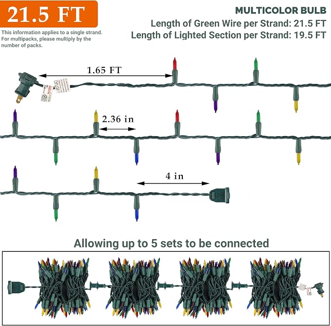 Multicolor Christmas String Lights, 100 Count, Incandescent Mini Christmas Lights, Connectable Xmas Tree Light for Indoor Outdoor Garland Birthday Holiday Wedding Festival Party
