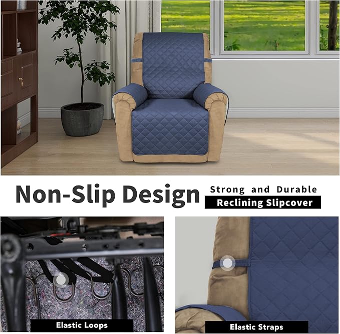 Easy-Going Reversible Couch Cover, Recliner 19 in, Dark Blue/Ivory | Machine Washable Slipcover For Dogs, Water Resistant Furniture Mat For Living Room, Non-Slip Sofa Cover, Pet Friendly