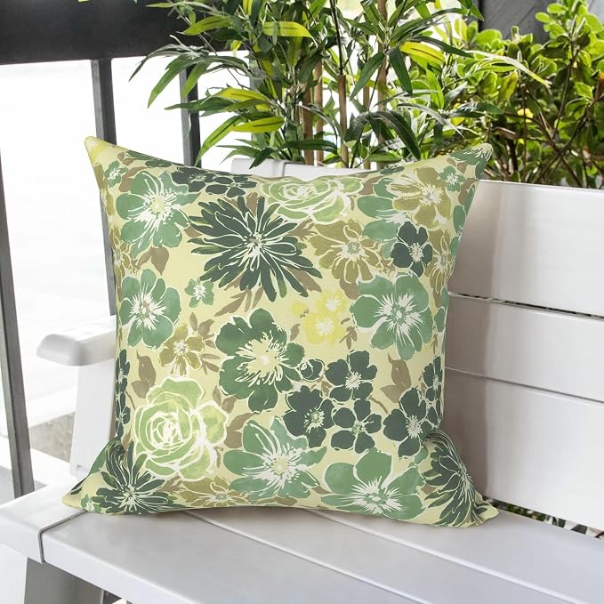 LVTXIII Outdoor Pillow Covers 20x20 Inch, 2 Pack Large Square Throw Pillow Cases, Fade-Resistant Cushion Covers for Patio Furniture Sofa, Garden Porch, Green Rose