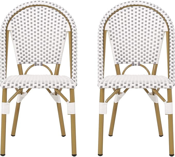 Christopher Knight Home Philomena Outdoor French Bistro Chair (Set of 2), Gray + White + Bamboo Print Finish