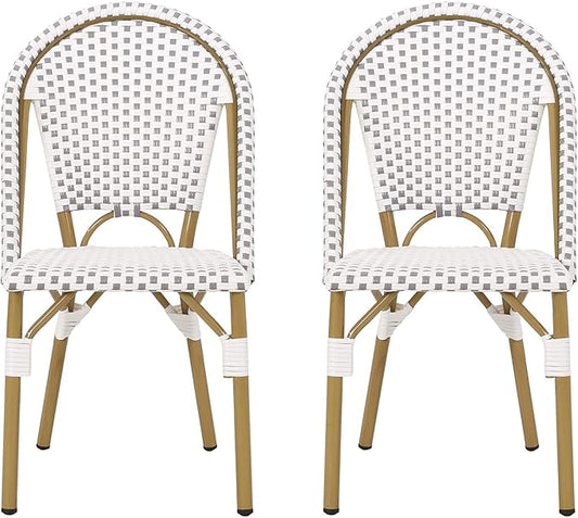 Christopher Knight Home Philomena Outdoor French Bistro Chair (Set of 2), Gray + White + Bamboo Print Finish
