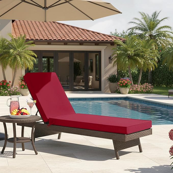 Summsun Chaise Lounge Cushions Outdoor - Waterproof and Fade Resistant Sun Lounger Replacement Cushions - Patio Lounger Pads with Removable Cover for Pool, Deck, Lawn, 72 x 21 x 3 Inch, Red