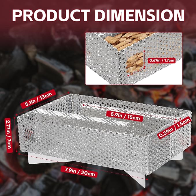 MYFULLY 5" x 8" Pellet Smoker Tray, 12 Hours Billowing Maze Smoker Box, Stainless Steel Cold Smoke Generator for Hot & Cold Smoking Meat Fish Cheese Pork, Fit Any Grill or Smoker, with Cleaning Tools