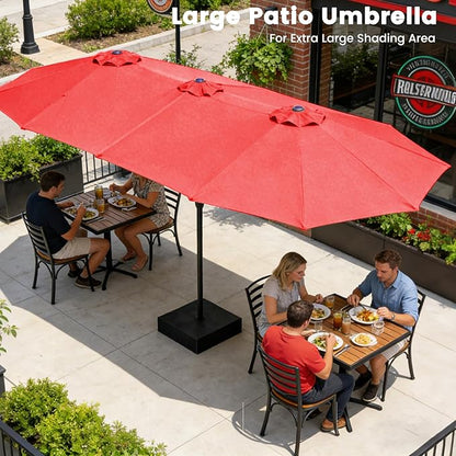 Ayge 15FT Patio Umbrella with Base,Large Outdoor Double-Sided Rectangle Umbrella with Crank Handle, Market Umbrella for Poolside Garden Deck Backyard Beach Pools,Red