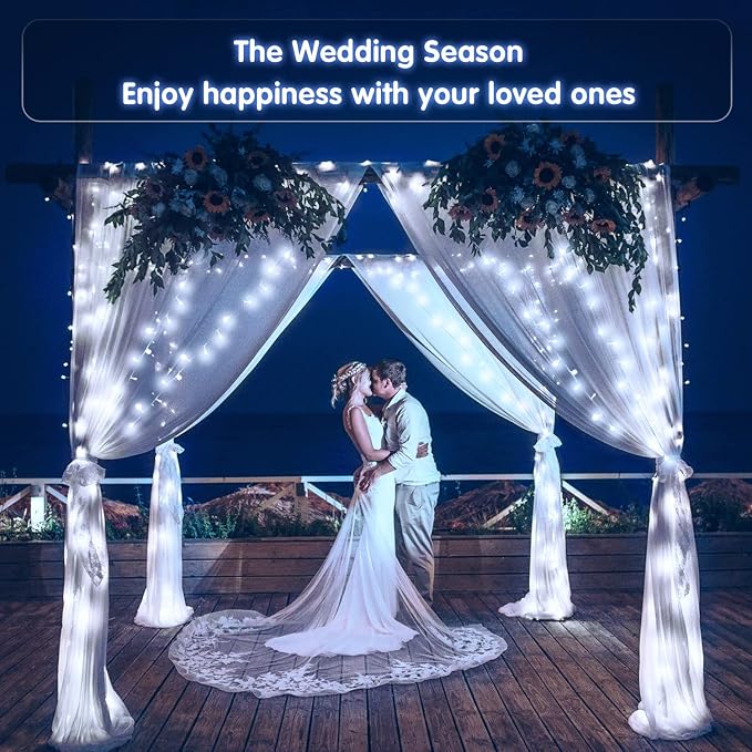 JMEXSUSS 33ft 100 LED White String Lights Battery Operated with Remote | Battery Christmas Lights, 8 Modes Outdoor Indoor Fairy String Lights for Bedroom Wedding Tree Yard Porch XMAS