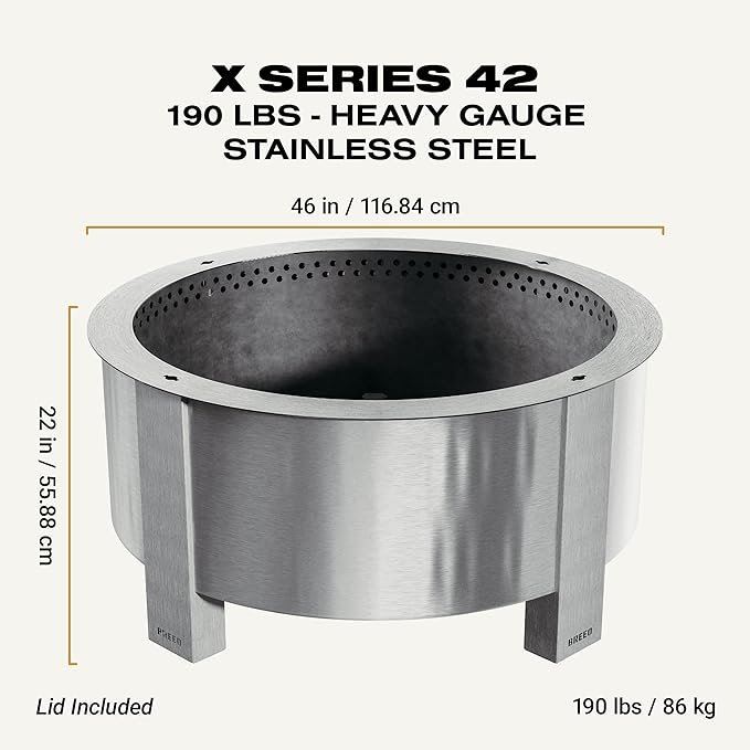 Breeo Smokeless Fire Pit (X Series 30, Stainless Steel) | 34.5 inch Smokeless Firepit for Outside | 94 Pounds | Ideal for Families Compatible with Wide Range of Breeo Accessories