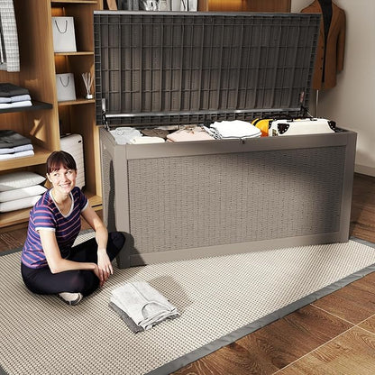 320 Gallon Large Outdoor Storage Box Waterproof, UV Resistant Resin Deck Box with Hydraulic Rod for Patio Furniture,Garden Tools,Cushions, Easy to Install（Grey）