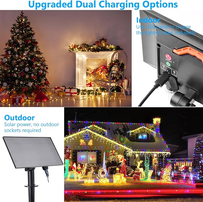 118Ft Solar String Lights Outdoor Waterproof Color Changing with Remote | 300 LEDs Christmas Lights Solar Powered & USB, RGB Twinkle Fairy Light for Xmas Outside Tree Yard Indoor Halloween Decoration