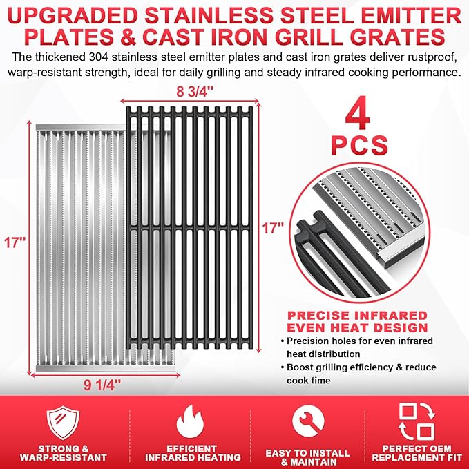 17 Inch Emitter Plates & Cooking Grates for Charbroil TRU-Infrared 463642316 463675016 466642416 463644220 463632320 463644220 463675016P1, Infrared Grill Grate for Charbroil G362-2100-W1,G369-0030-W1