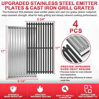 17 Inch Emitter Plates & Cooking Grates for Charbroil TRU-Infrared 463642316 463675016 466642416 463644220 463632320 463644220 463675016P1, Infrared Grill Grate for Charbroil G362-2100-W1,G369-0030-W1