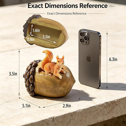Key Hider Squirrel Acorn Waterproof Outdoor Resin Patio Decor Spare Key Box | Holds 1-2 Standard House Keys, Discreet Hidden Design Blends in Surroundings, Ideal Housewarming Present for New Neighbors