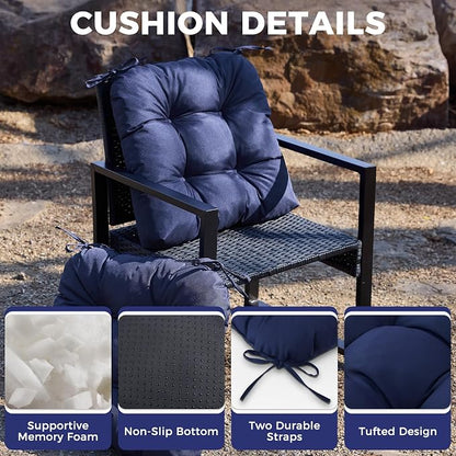 IASEAHK Outdoor Chair Cushions Set of 2, 19" x 19" x 5", Waterproof Outdoor Seat Cushions for Patio Furniture, Fade-Resistant Patio Chair Cushion, Dining Wicker Chair Pads for Porch Garden, Navy Blue