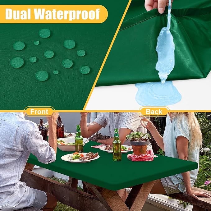 Rectangle Table Cloth, Waterproof Elastic Fitted Tablecloth for 5 Foot Folding Tables, Washable Polyester Tablecloths for Picnic, Camping, Outdoor (Emerald Green, 30"x60")