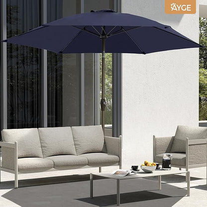Ayge 7.5FT Large Outdoor Patio Umbrella Market Table Umbrella-UV Resistant, Easy Push Button Tilt and Crank, 6 Sturdy Fiberglass Ribs Heavy-Duty Pool Umbrella for Deck, Backyard,Garden, Yard,Navy