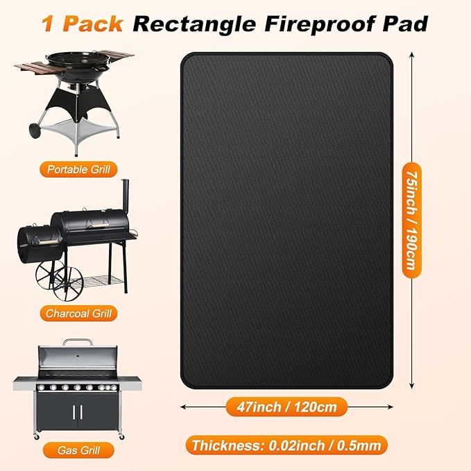 M METERXITY Under Grill Mat for Outdoor Grill, 75x47 Inch/ 190x120cm Rectangle Fireproof Fireplace Pad for Indoor Fire Pit, Oil-Proof Waterproof Decks & Patio BBQ Protector Mat