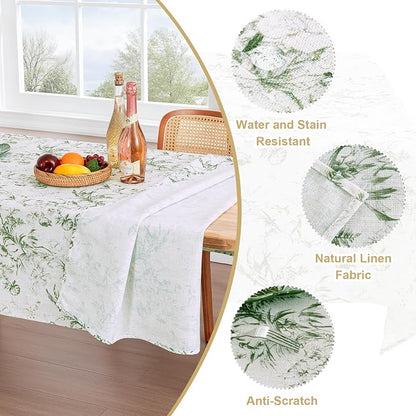 H.VERSAILTEX Linen Table Cloths Floral Printed Tablecloth Spill-Proof Waterproof Table Cover for Dining Buffet Feature Soft and Thick Fabric Wrinkle Free, 60 x 84 Inch, Vintage Botanical - Green