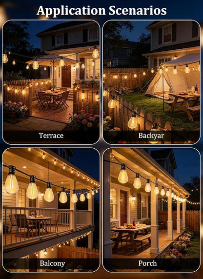 50FT Solar String Lights Outdoor Waterproof, 18LED S11 E12 Bulbs, Remote Control, Dimmable Timer, 3 Modes, Solar Powered Outdoor Patio Lights for Backyard Deck Garden Hanging Use