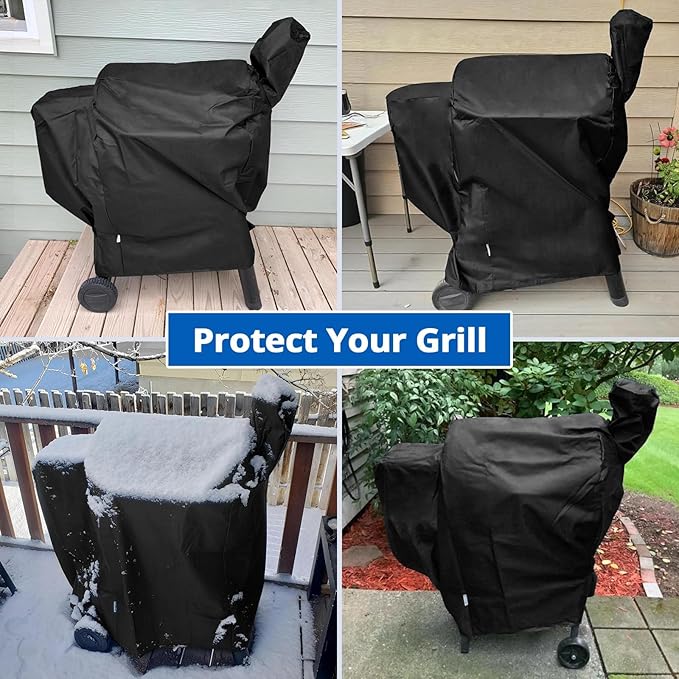 SunPatio Outdoor Heavy Duty Waterproof Wood Pellet Grill and Smoker Cover, UV Resistant Full Length BBQ Cover Compatible with Traeger 22 Series, Lil' Tex Grill and More, All Weather Protection
