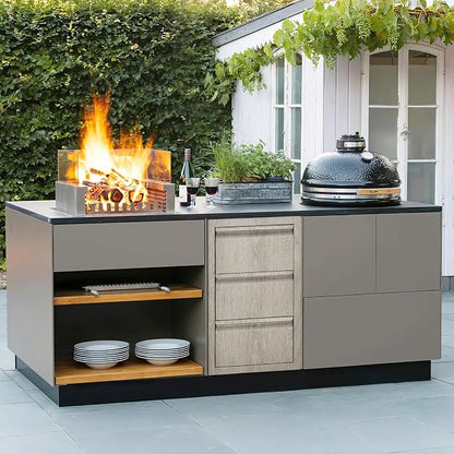 PeakPursuit Stainless Steel Outdoor Kitchen Triple Drawers - Heavy Duty with Handles, Weather-Resistant Flush Mount for BBQ Island, Patio Grill, 14.7" W x 18.5" D x 24.5" H