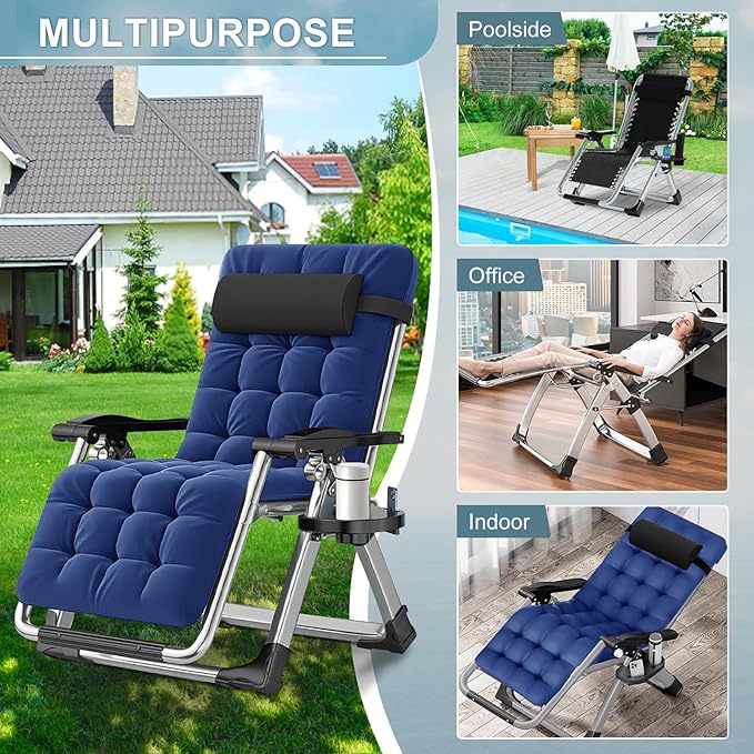 ABORON Zero Gravity Chair,Premium Outdoor Lawn Folding Lounge Chairs,Sturdy Adjustable Reclining Patio Chairs with Removable Cushion,Headrest & Tray