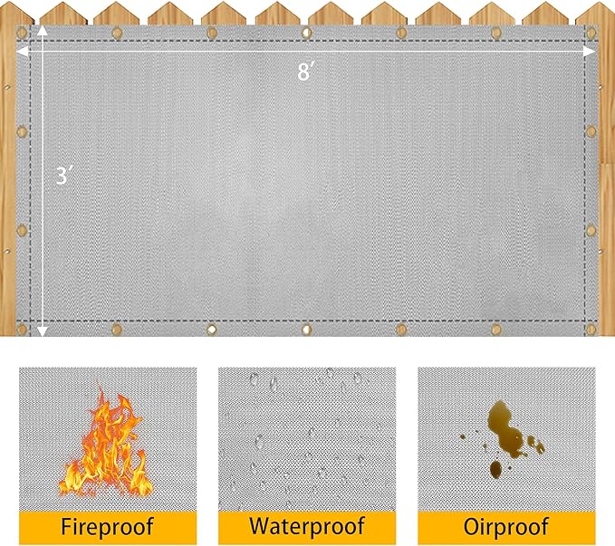 Heat Shield Behind Grill Grey Fireproof Cover and Screen Protect Deck Railing from Grill Heat Shield for Wood Stove, 3’x8’ Wall Protector for Fridge Waterproof BBQ Mat UV Resistant Privacy Screen