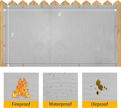 Heat Shield Behind Grill Grey Fireproof Cover and Screen Protect Deck Railing from Grill Heat Shield for Wood Stove, 3’x8’ Wall Protector for Fridge Waterproof BBQ Mat UV Resistant Privacy Screen