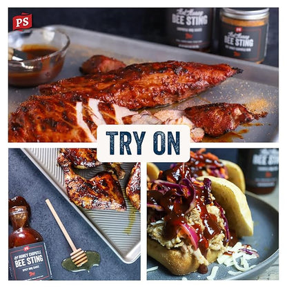 PS Seasoning Hot Honey Bee Sting Chipotle BBQ Sauce - All-Purpose Glaze, Marinade, Baste, and Dip - Sweet and Spicy Grilling Sauce for Chicken Wings, Pulled Pork, Salmon, and more