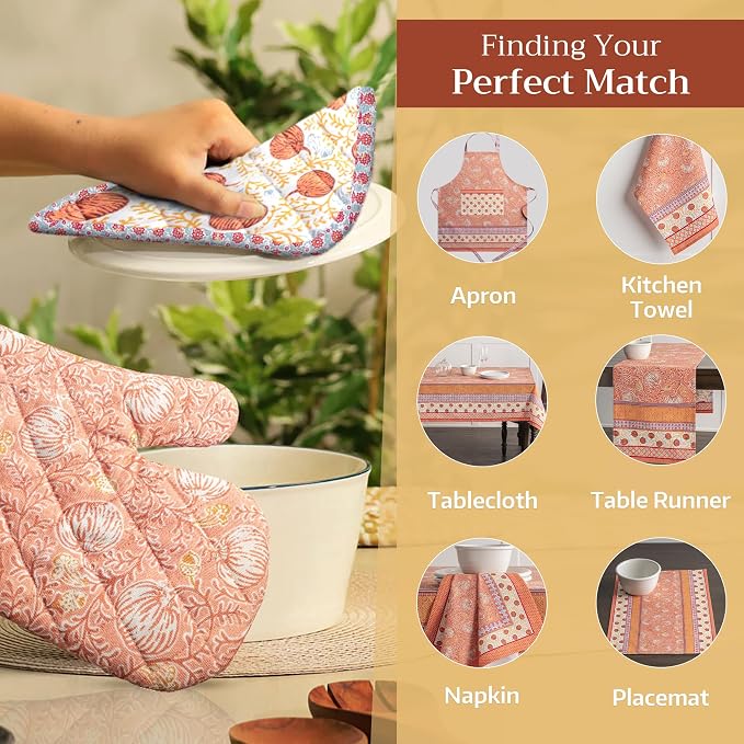 Maison d'Hermine Oven Gloves 100% Cotton Oven Mitt (7" x 13", Pack of 1) | With Loop Heat Resistant BBQ Cooking Gloves Baking Kitchen Handling Hot Pans Thanksgiving Christmas - Nila