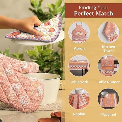 Maison d'Hermine Oven Gloves 100% Cotton Oven Mitt (7" x 13", Pack of 1) | With Loop Heat Resistant BBQ Cooking Gloves Baking Kitchen Handling Hot Pans Thanksgiving Christmas - Nila