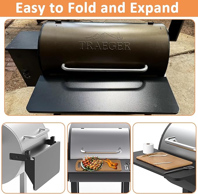 Folding Front Shelf with Bracket Fits for Traeger Pro 34, Texas Elite 34, Century 885 Costco and Eastwood 34, 36.75" x 11.5" Porcelain Steel Grill Accessories Replacement for BAC363 Folding Shelf