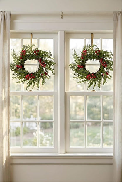 2 Pcs Christmas Candle Rings Wreaths, 10 Inch Candle Wreath with Artificial Berries Rosemary, Christmas Candle Holder Indoor Decor for Home Kitchen Cabinets Centerpieces for Tables