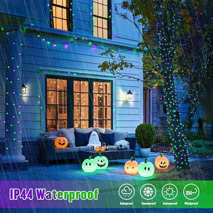 JMEXSUSS 2 Pack Solar Halloween Lights, Total 200LED 66FT, Purple and Green