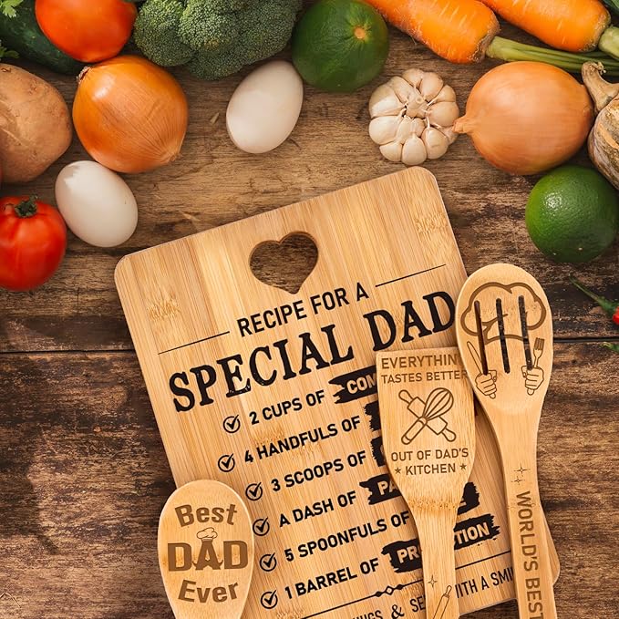 Fathers Day for Dad Gifts - "Recipe for a Special Dad" Cutting Board Birthday Dad Gifts, Bamboo-Made Engraved Light-Duty Use Chopping Board or Kitchen Decor, Suitable for Serving Tray Entertaining.