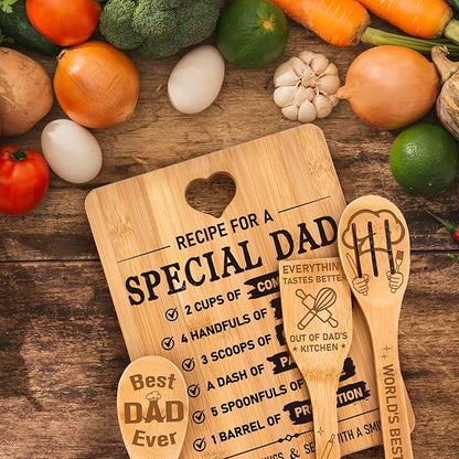 Fathers Day for Dad Gifts - "Recipe for a Special Dad" Cutting Board Birthday Dad Gifts, Bamboo-Made Engraved Light-Duty Use Chopping Board or Kitchen Decor, Suitable for Serving Tray Entertaining.
