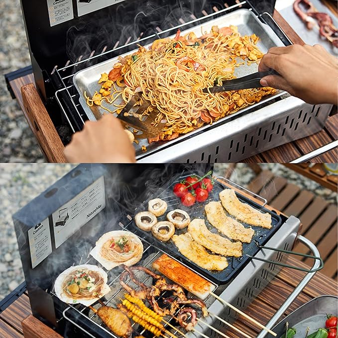 Naturehike Upgraded Portable Charcoal Grill - Folding Barbecue Grill for Camping, Compact Small Desk Tabletop Grill, Lightweight for Outdoor Cooking, Picnic, Backyard Garden Beach