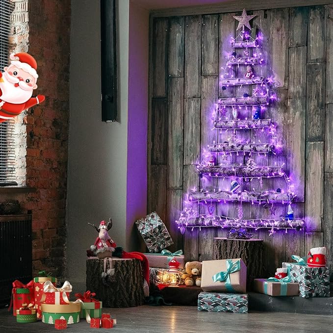 JMEXSUSS 33ft 100 LED Purple Christmas Lights, Battery Operated Christmas Lights with Remote Indoor Outdoor, Purple String Lights for Tree Room Proch Yard Xmas Decor (Pack of 2)