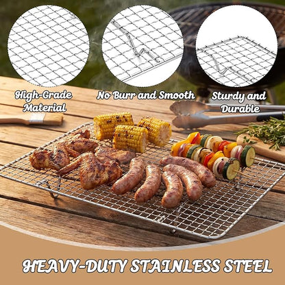 14 Inch Large Melting Dome and Grill Press Kit, 4 Pcs Griddle Accessories Set, Stainless Steel Cheese Basting Cover, Burger Bacon Press, 2 Cooling Racks for Flat Top Grill Indoor Outdoor