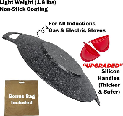 Saltlas Korean Style BBQ Grill Pan for Stove Top, Camping and IH, 13" Round Griddle With Double Bottom, Non-stick Coating Frying Pan