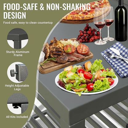 Domi Aluminum Kitchen Island, Outdoor Modular Kitchens Counter with Work Shelf & Wall Hanging & Countertop & Protective Cover, Kitchen Series for Deck Patio, Dark Gray