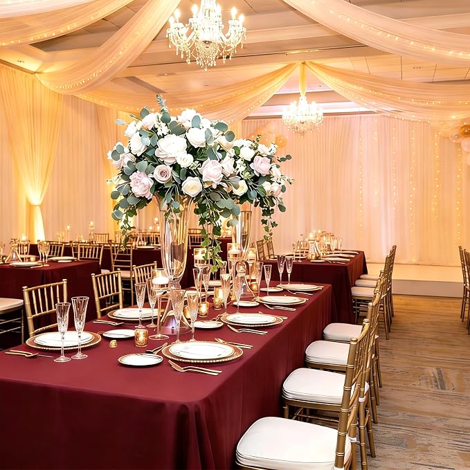 8 Pack Burgundy Tablecloth 60 x 102 Inch Rectangle For 6 Foot Tables | Wrinkle Resistant, Washable Polyester Fabric, Rectangular Table Cloth for Wedding Party Banquet Buffet and Camping
