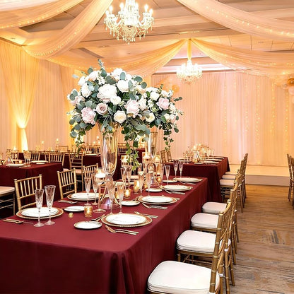 8 Pack Burgundy Tablecloth 60 x 102 Inch Rectangle For 6 Foot Tables | Wrinkle Resistant, Washable Polyester Fabric, Rectangular Table Cloth for Wedding Party Banquet Buffet and Camping