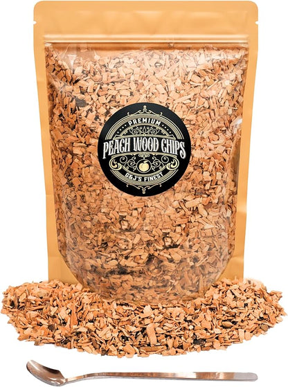 Peach Wood Chips for Cocktail Smoker; Smoked Whiskey/Bourbon/Old Fashioned Drinks - Fine Sawdust Shavings for Cocktail Smoking Guns, Smoke Box, BBQ - 5oz Gift Bag & Spoon By G&J's Finest