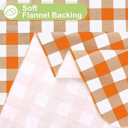 Smiry Oval Table Cloth, Vinyl Tablecloths with Flannel Backing, 60"x84" | Waterproof Picnic Table Cloth, Wipeable Buffalo Plaid Table Cover for Indoor and Outdoor (Orange & White)