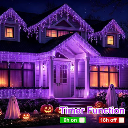 YEGUO 66ft 800 LED Icicle Lights Outdoor Waterproof, 160 Drops Halloween Lights Connectable, 8 Modes Icicle Christmas Light with Memory(Purple)